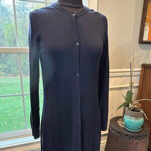 Crown & Ivy Extra Long Navy Blue w/red trim Button Down Cardigan ~ Women's XS